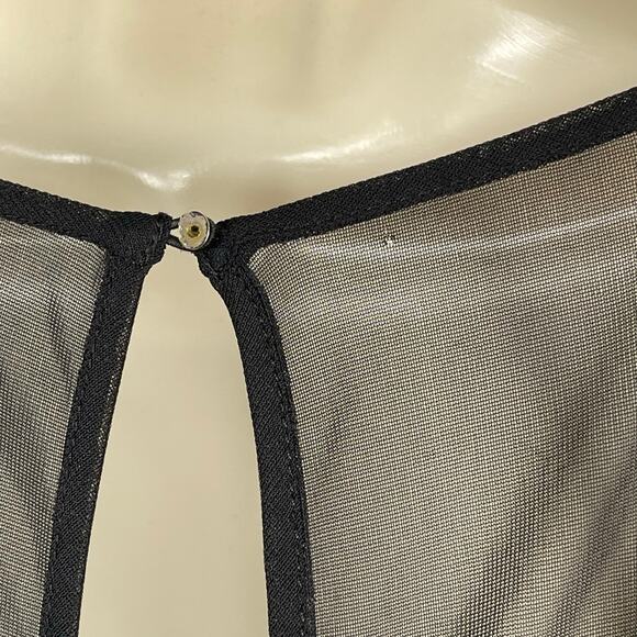 Badgley Mischka Dress 6 Green Black Damask Illusion Neck Sides Sheath Cocktail - Picture 7 of 14